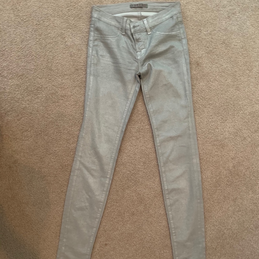 J Brand super skinny metallic silver jeans